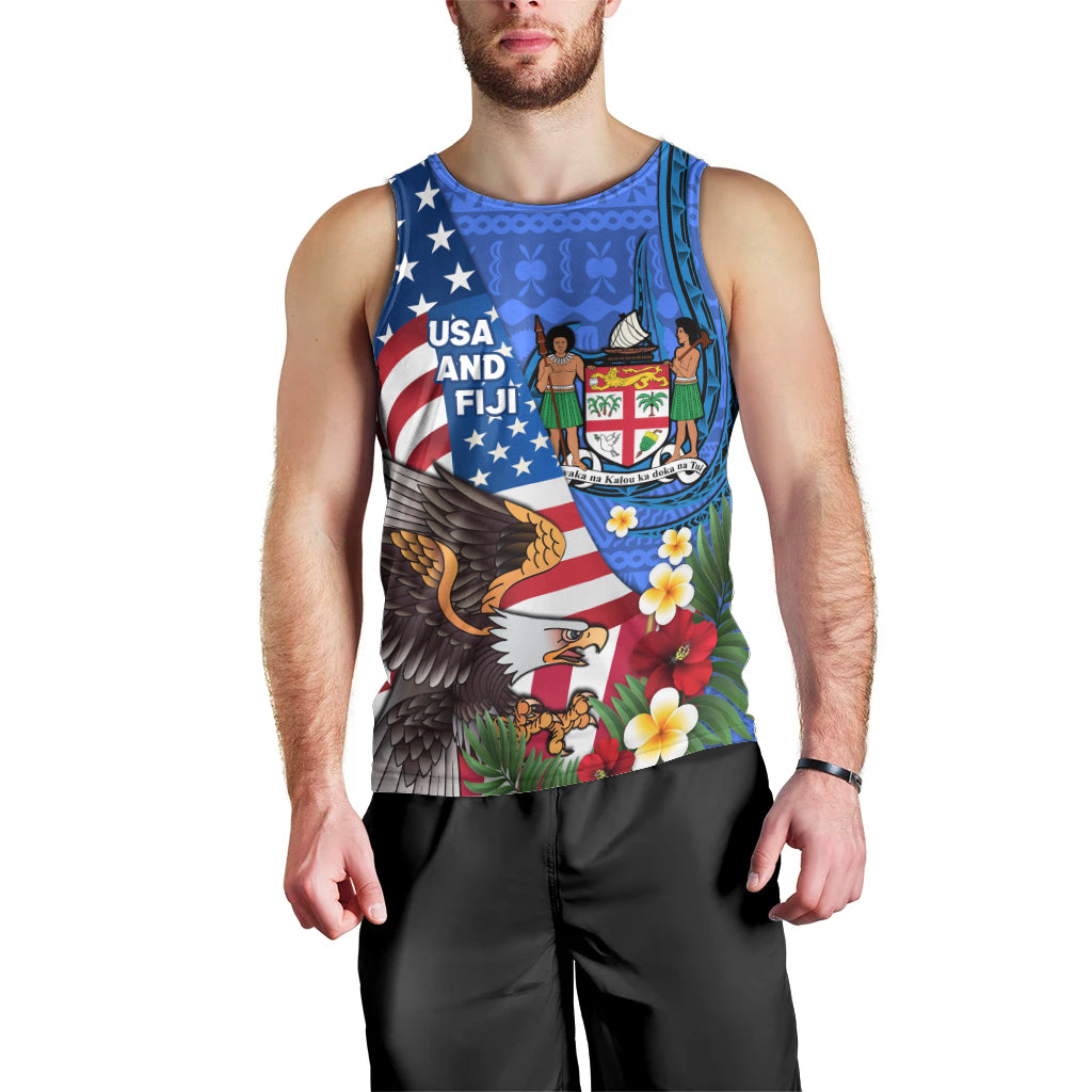 United States And Fiji Men Tank Top USA Flag Eagle Mix Fijian Coat Of Arms Tapa Pattern LT14 - Polynesian Pride