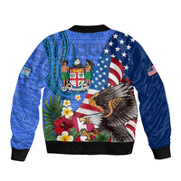 United States And Fiji Sleeve Zip Bomber Jacket USA Flag Eagle Mix Fijian Coat Of Arms Tapa Pattern LT14 - Polynesian Pride