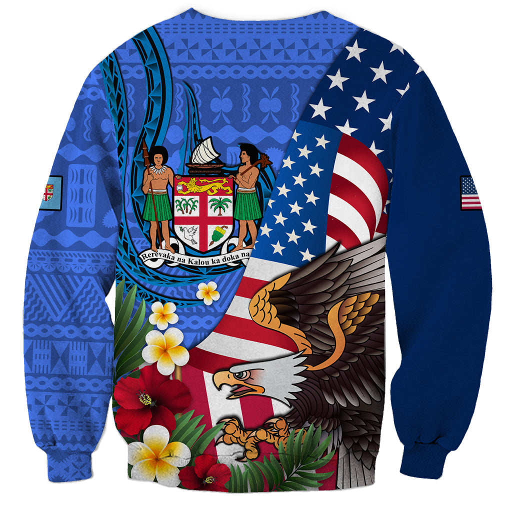 United States And Fiji Sweatshirt USA Flag Eagle Mix Fijian Coat Of Arms Tapa Pattern LT14 - Polynesian Pride