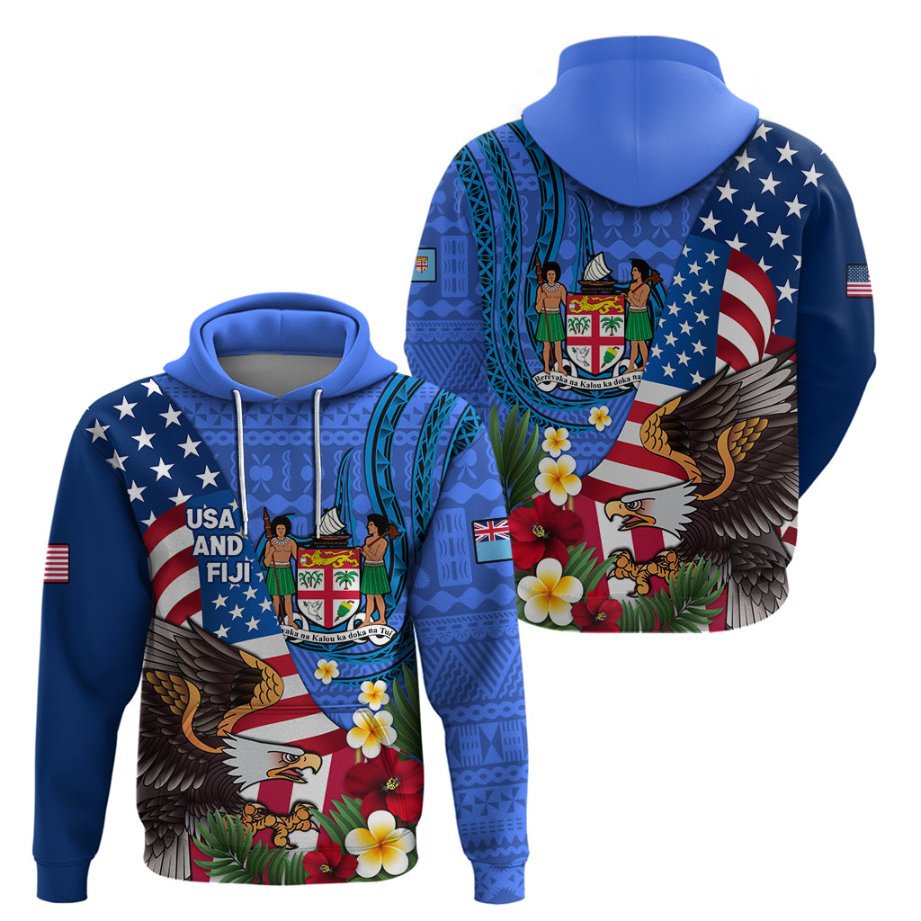 United States And Fiji Zip Hoodie USA Flag Eagle Mix Fijian Coat Of Arms Tapa Pattern LT14 - Polynesian Pride