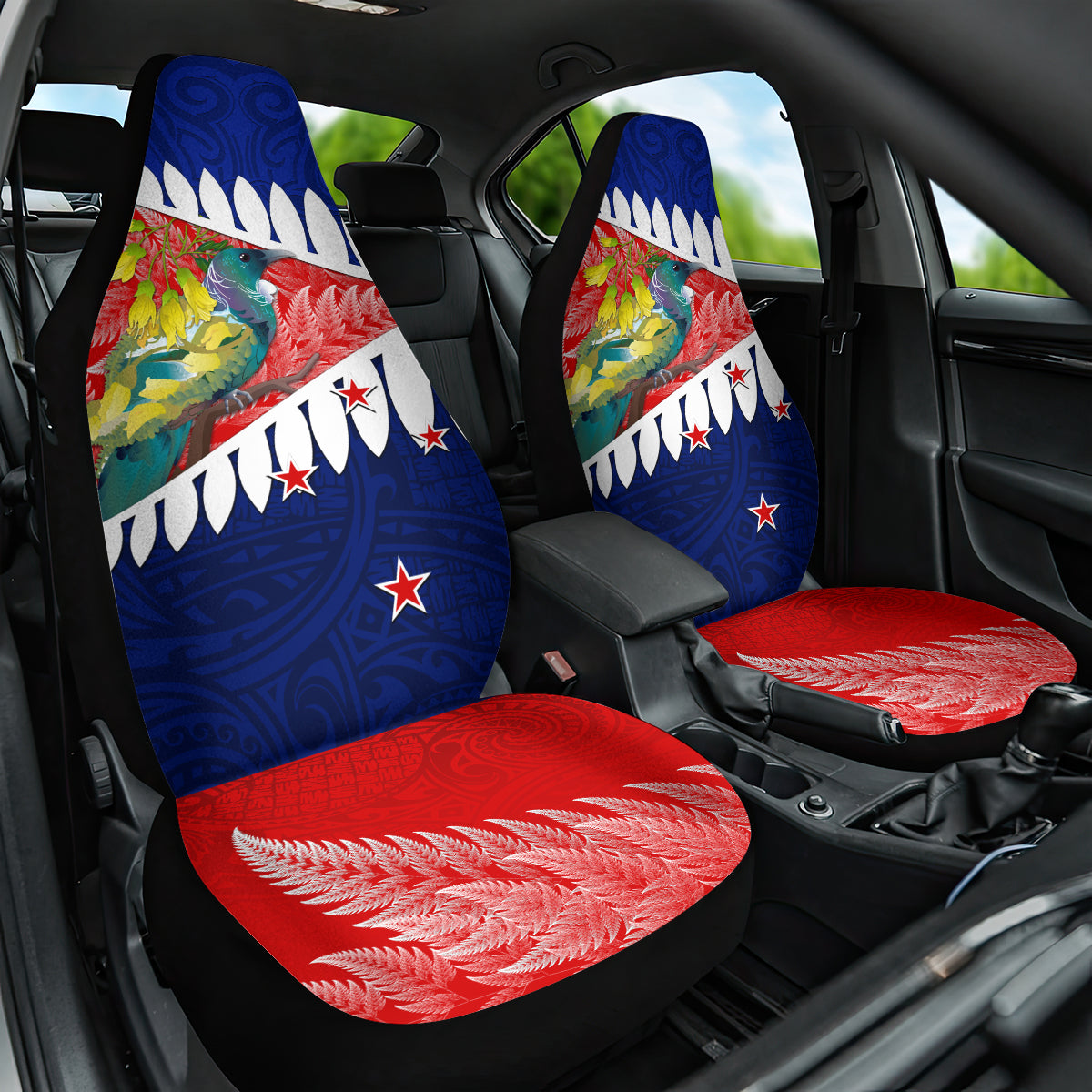 New Zealand Waitangi Day Car Seat Cover NZ Maori Tui Bird With Kowhai Flowers LT14 One Size Blue - Polynesian Pride