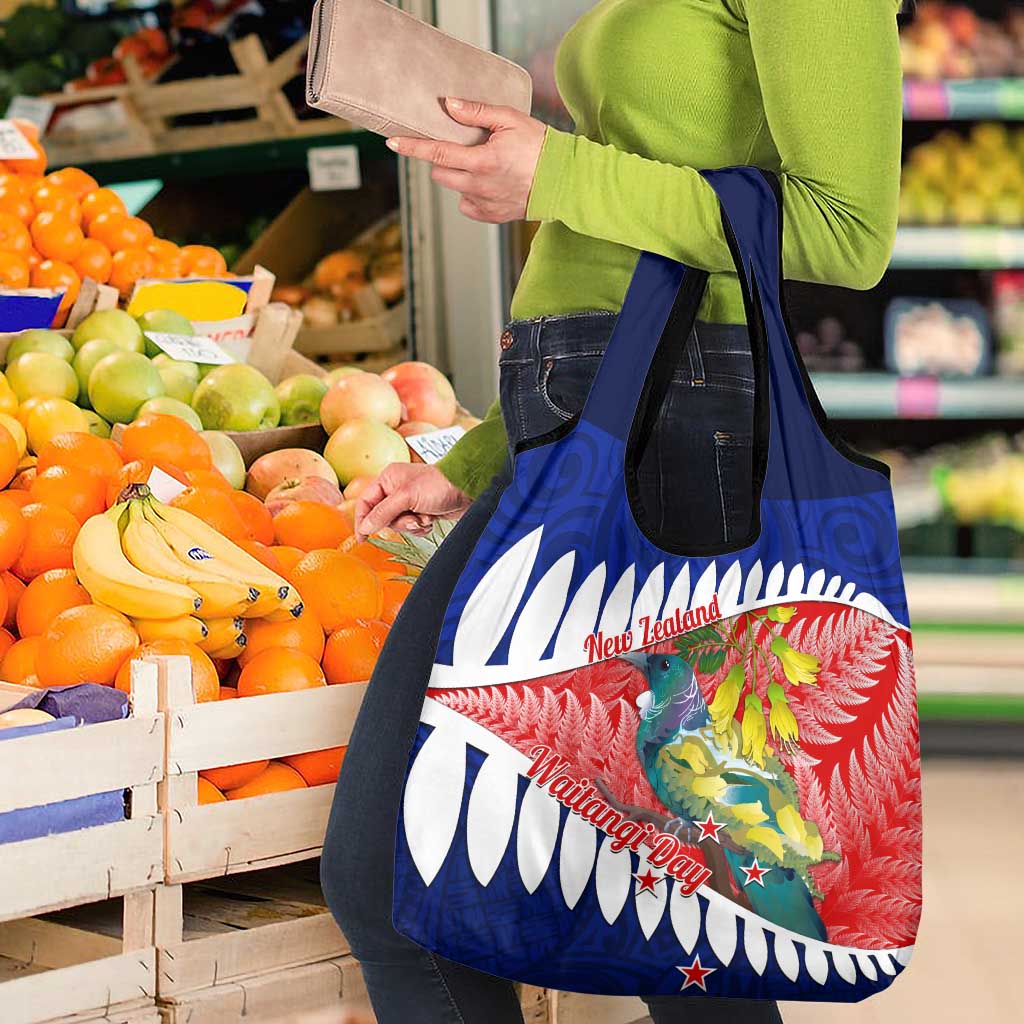 New Zealand Waitangi Day Grocery Bag NZ Maori Tui Bird With Kowhai Flowers