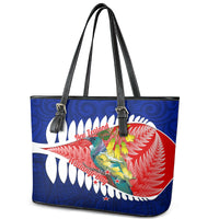 New Zealand Waitangi Day Leather Tote Bag NZ Maori Tui Bird With Kowhai Flowers LT14 - Polynesian Pride