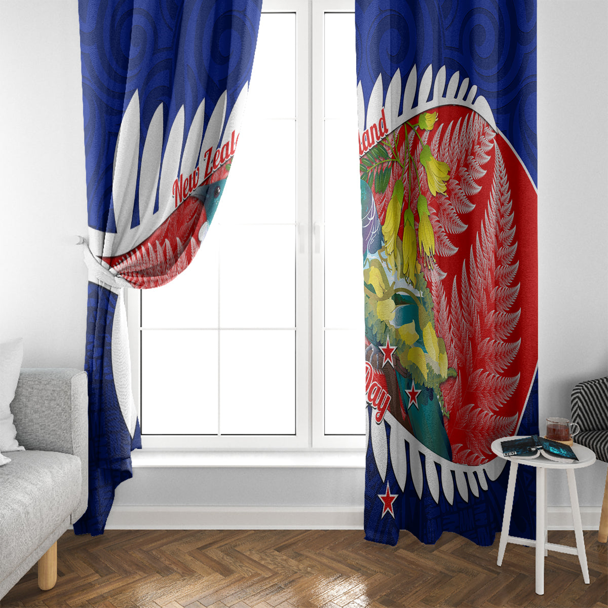 New Zealand Waitangi Day Window Curtain NZ Maori Tui Bird With Kowhai Flowers LT14 - Polynesian Pride