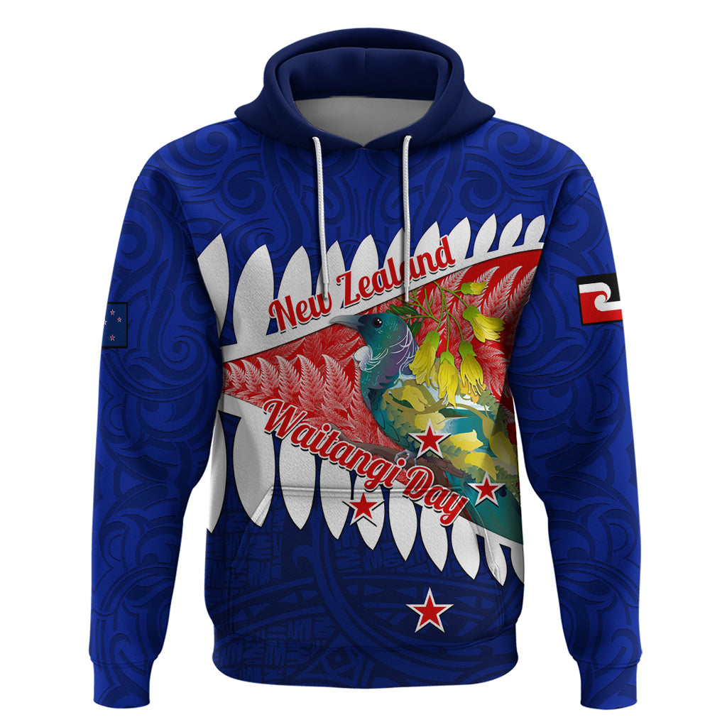 New Zealand Waitangi Day Zip Hoodie NZ Maori Tui Bird With Kowhai Flowers LT14 Pullover Hoodie Blue - Polynesian Pride