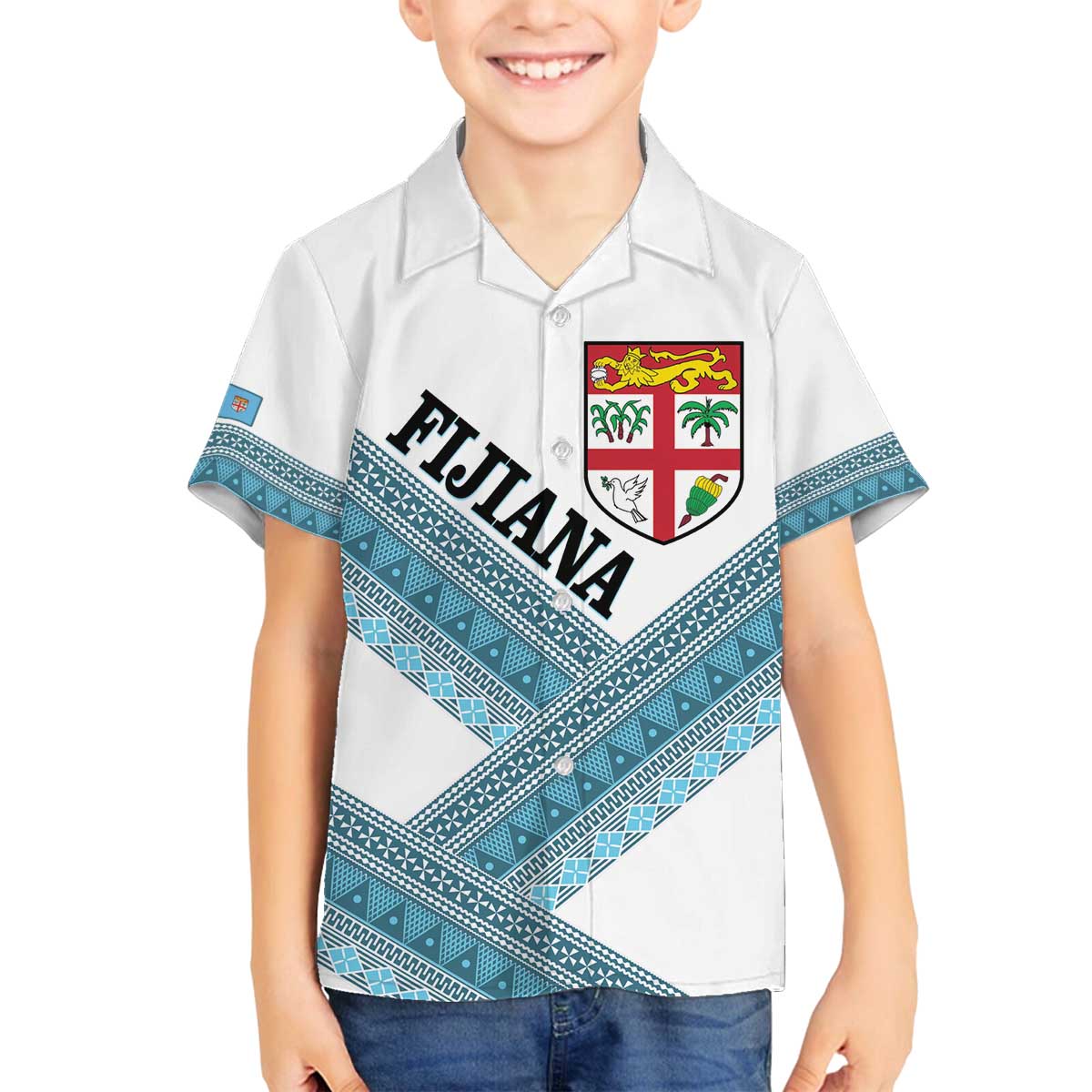 Custom Fiji Tapa Rugby 2025 Family Matching Off The Shoulder Long Sleeve Dress and Hawaiian Shirt Go Champions Fijiana