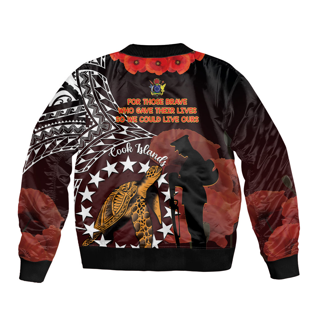 Cook Islands ANZAC Day Bomber Jacket Poppies With Sea Turtle LT14 - Polynesian Pride