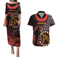 Cook Islands ANZAC Day Couples Matching Puletasi and Hawaiian Shirt Poppies With Sea Turtle LT14 Red - Polynesian Pride