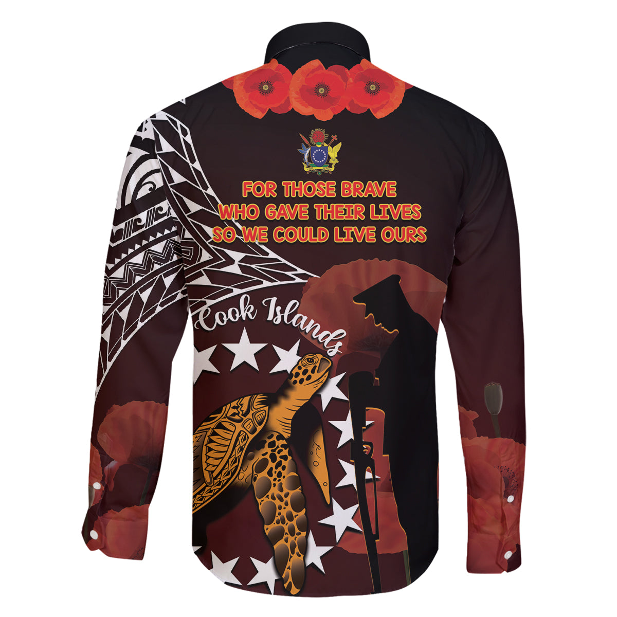 Cook Islands ANZAC Day Family Matching Long Sleeve Bodycon Dress and Hawaiian Shirt Poppies With Sea Turtle LT14 - Polynesian Pride