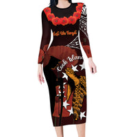 Cook Islands ANZAC Day Family Matching Long Sleeve Bodycon Dress and Hawaiian Shirt Poppies With Sea Turtle LT14 Mom's Dress Red - Polynesian Pride