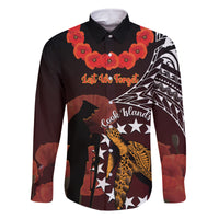 Cook Islands ANZAC Day Family Matching Off Shoulder Long Sleeve Dress and Hawaiian Shirt Poppies With Sea Turtle LT14 Dad's Shirt - Long Sleeve Red - Polynesian Pride