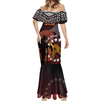 Cook Islands ANZAC Day Mermaid Dress Poppies With Sea Turtle LT14 - Polynesian Pride