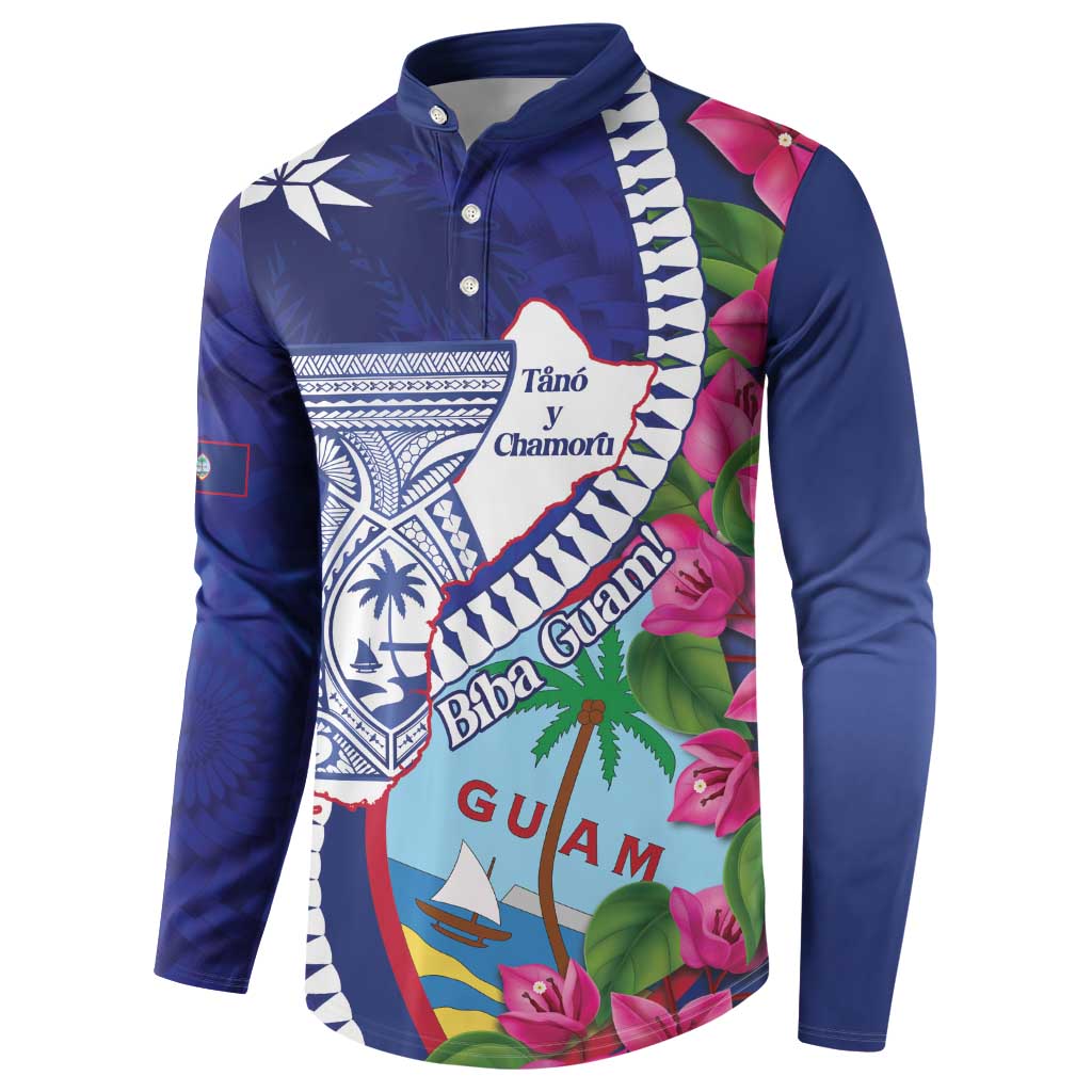 Biba Guam Liberation Day Button Sweatshirt Tano y Chamoru Latte Stone Blue