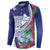 Biba Guam Liberation Day Button Sweatshirt Tano y Chamoru Latte Stone Blue