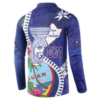 Biba Guam Liberation Day Button Sweatshirt Tano y Chamoru Latte Stone Blue