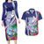 Biba Guam Liberation Day Couples Matching Long Sleeve Bodycon Dress and Hawaiian Shirt Tano y Chamoru Latte Stone Blue