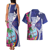 Biba Guam Liberation Day Couples Matching Tank Maxi Dress and Hawaiian Shirt Tano y Chamoru Latte Stone Blue