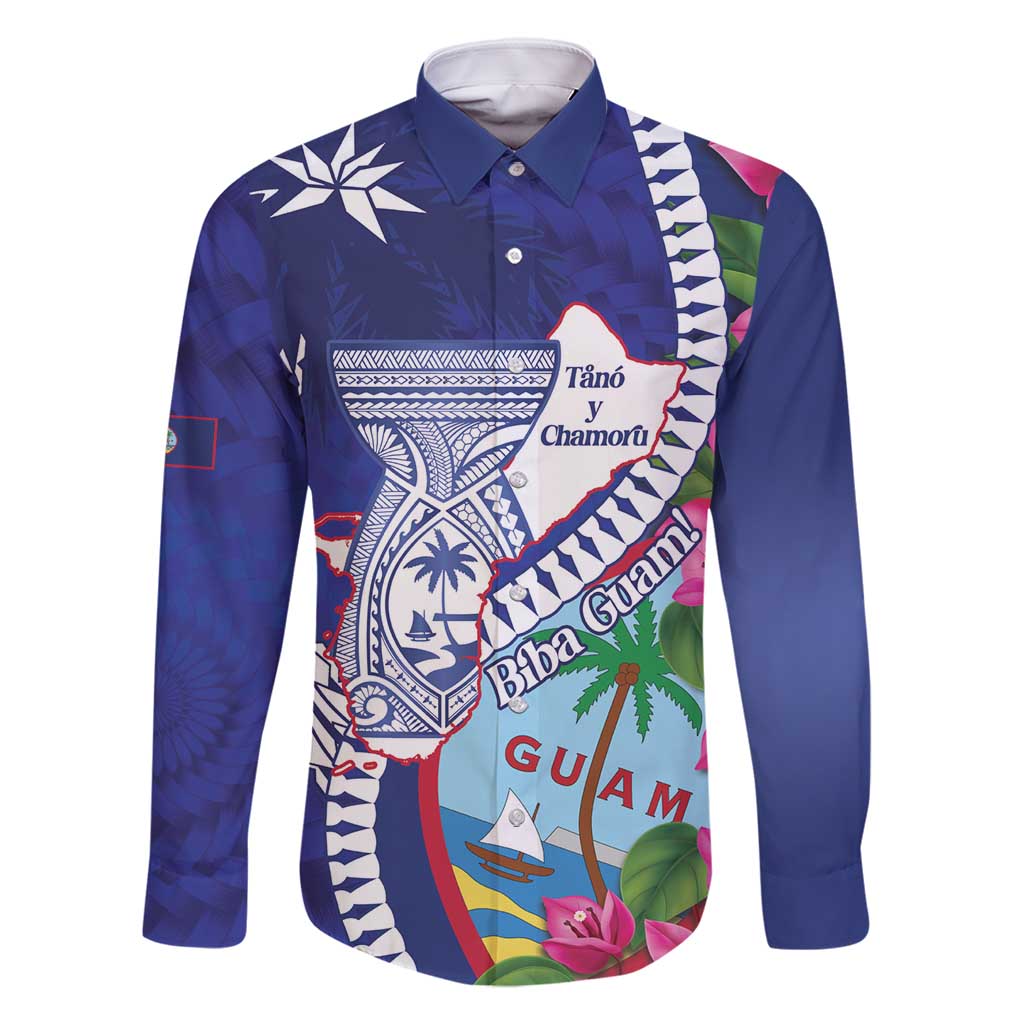 Biba Guam Liberation Day Family Matching Long Sleeve Bodycon Dress and Hawaiian Shirt Tano y Chamoru Latte Stone Blue