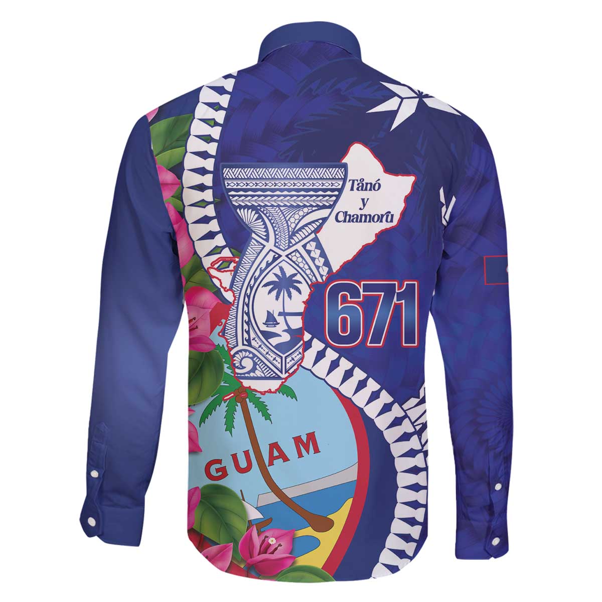 Biba Guam Liberation Day Family Matching Off The Shoulder Long Sleeve Dress and Hawaiian Shirt Tano y Chamoru Latte Stone Blue