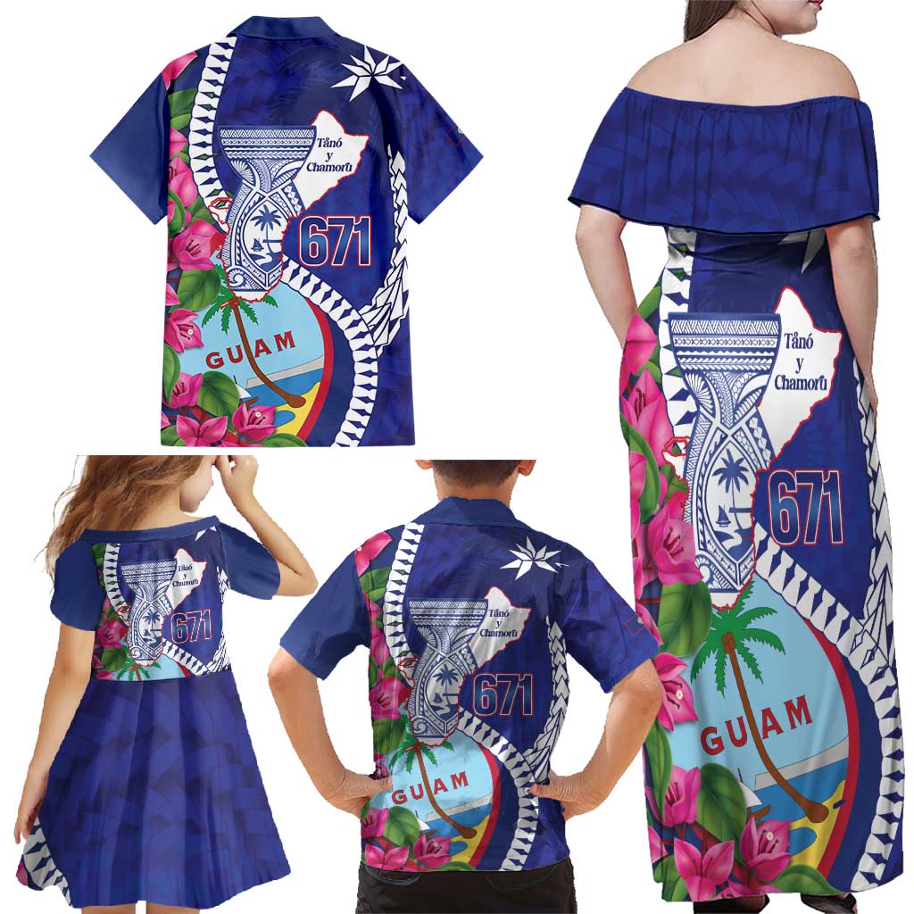 Biba Guam Liberation Day Family Matching Off Shoulder Maxi Dress and Hawaiian Shirt Tano y Chamoru Latte Stone Blue