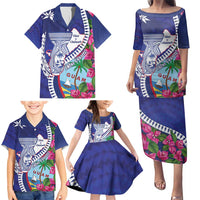 Biba Guam Liberation Day Family Matching Puletasi and Hawaiian Shirt Tano y Chamoru Latte Stone Blue