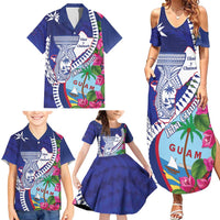 Biba Guam Liberation Day Family Matching Summer Maxi Dress and Hawaiian Shirt Tano y Chamoru Latte Stone Blue