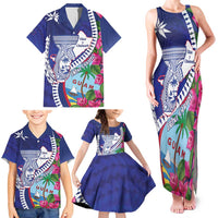 Biba Guam Liberation Day Family Matching Tank Maxi Dress and Hawaiian Shirt Tano y Chamoru Latte Stone Blue