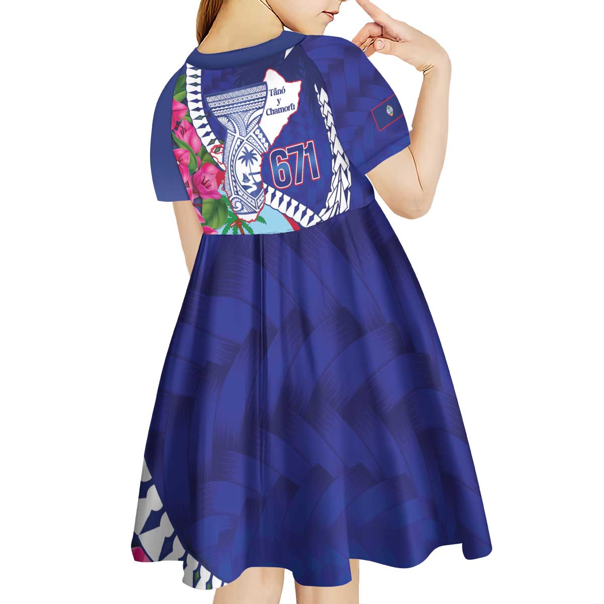 Biba Guam Liberation Day Kid Short Sleeve Dress Tano y Chamoru Latte Stone Blue