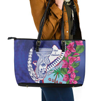 Biba Guam Liberation Day Leather Tote Bag Tano y Chamoru Latte Stone Blue