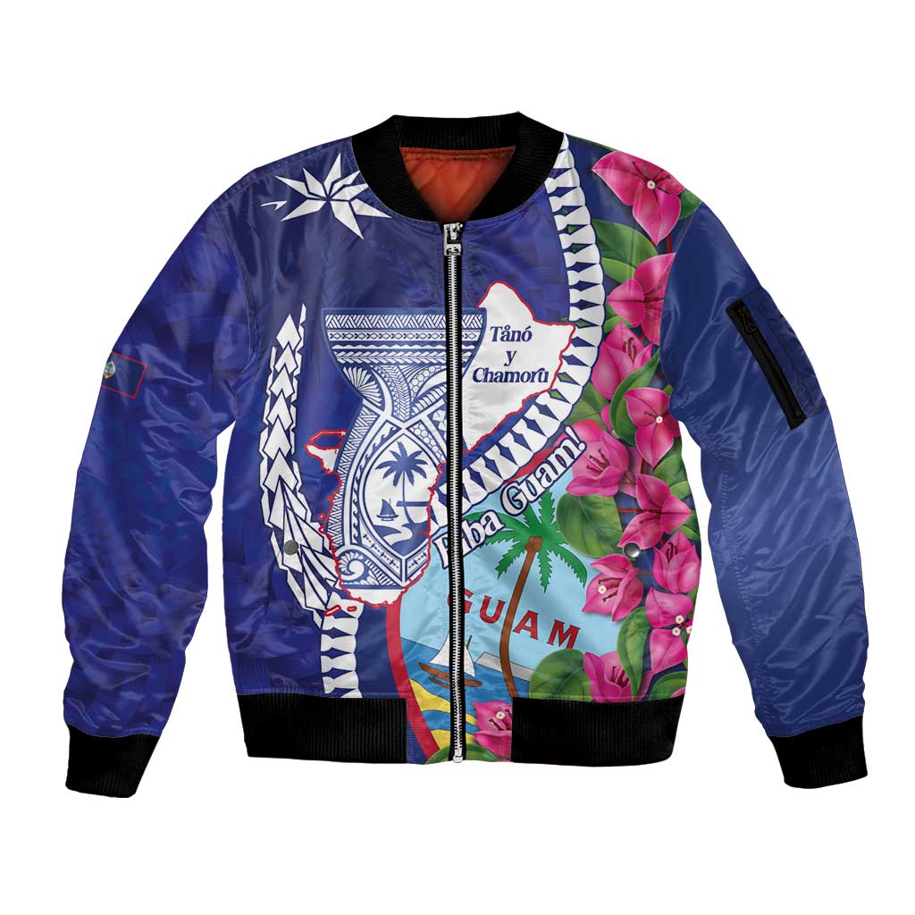 Biba Guam Liberation Day Sleeve Zip Bomber Jacket Tano y Chamoru Latte Stone Blue LT14 Unisex Blue - Polynesian Pride