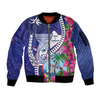 Biba Guam Liberation Day Sleeve Zip Bomber Jacket Tano y Chamoru Latte Stone Blue LT14 Unisex Blue - Polynesian Pride