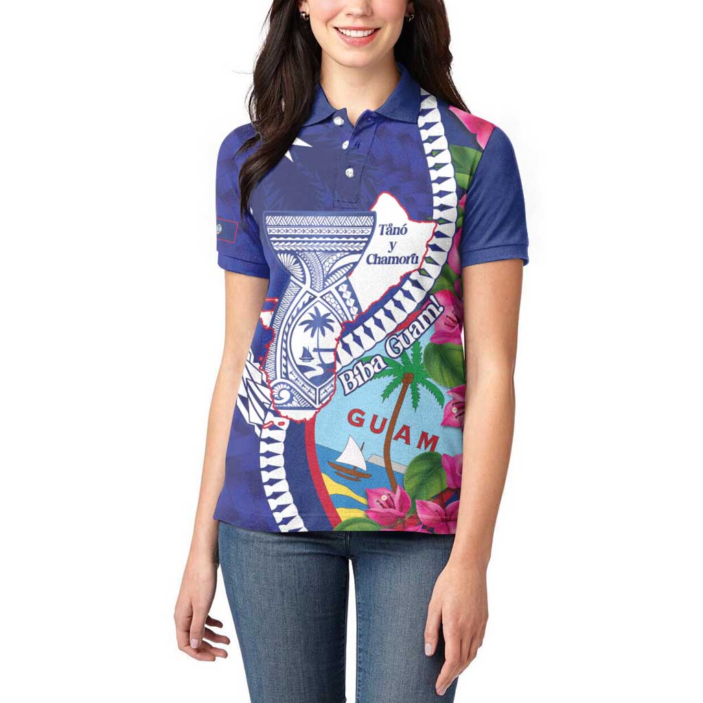 Biba Guam Liberation Day Women Polo Shirt Tano y Chamoru Latte Stone Blue