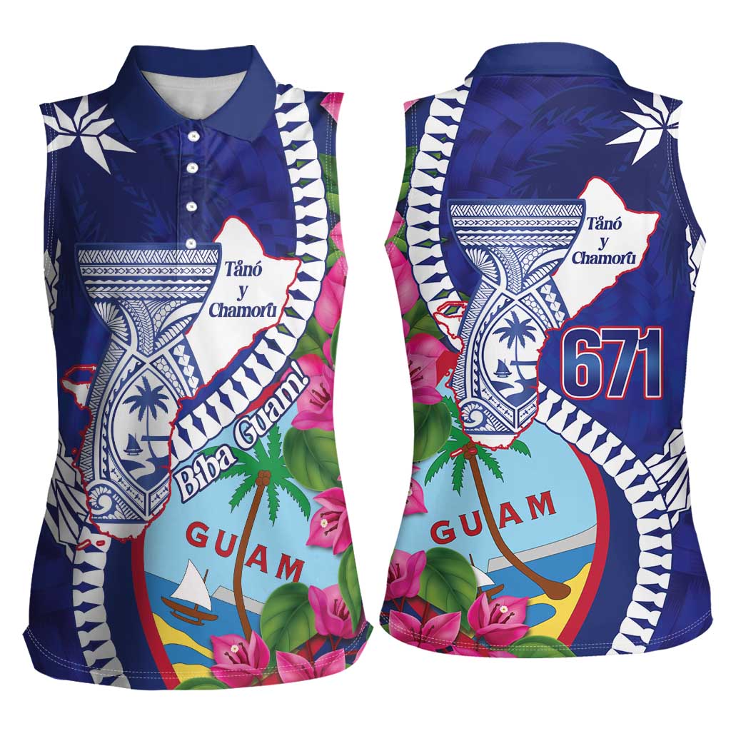Biba Guam Liberation Day Women Sleeveless Polo Shirt Tano y Chamoru Latte Stone Blue