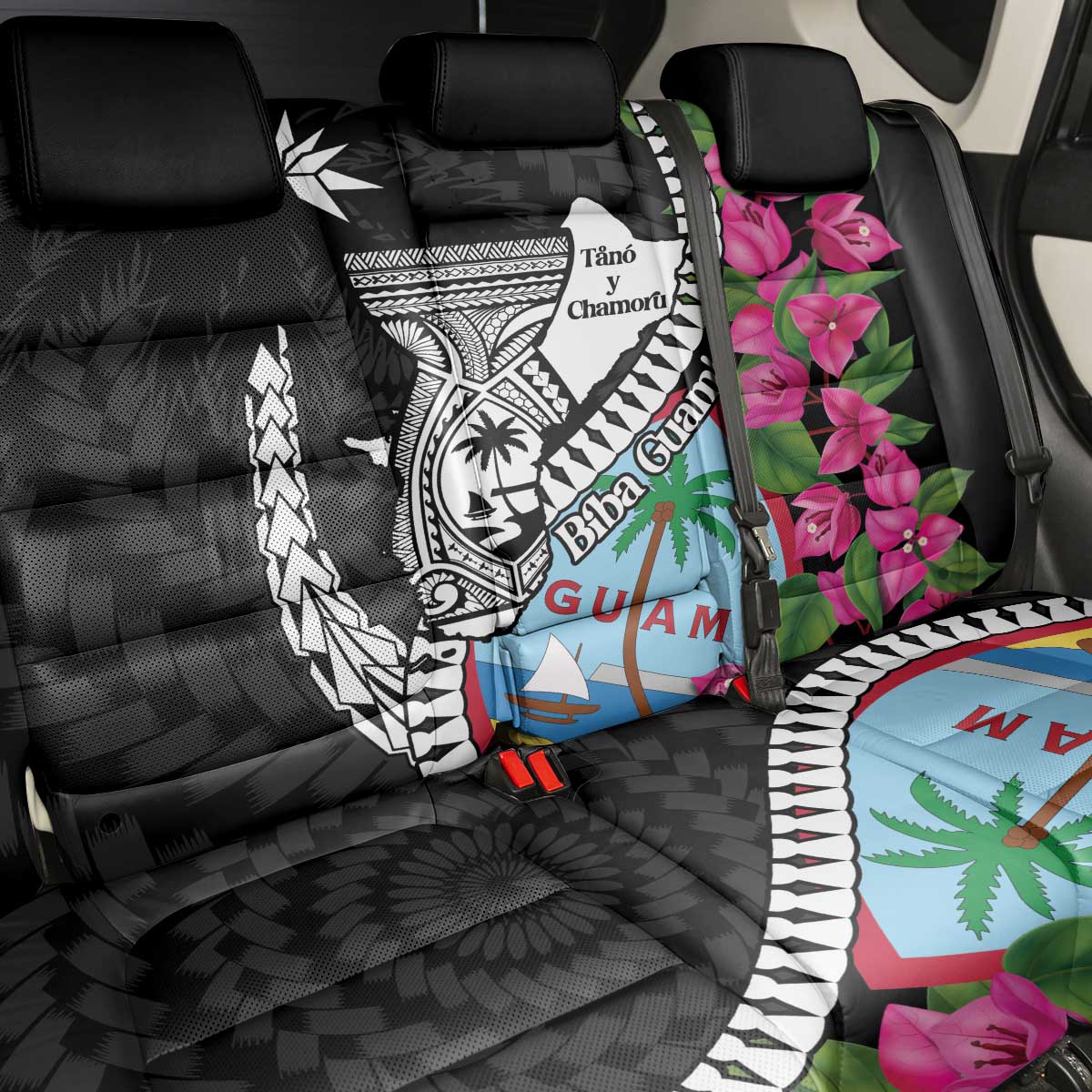 Biba Guam Liberation Day Back Car Seat Cover Tano y Chamoru Latte Stone Black