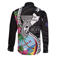 Biba Guam Liberation Day Family Matching Long Sleeve Bodycon Dress and Hawaiian Shirt Tano y Chamoru Latte Stone Black