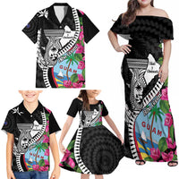 Biba Guam Liberation Day Family Matching Off Shoulder Maxi Dress and Hawaiian Shirt Tano y Chamoru Latte Stone Black
