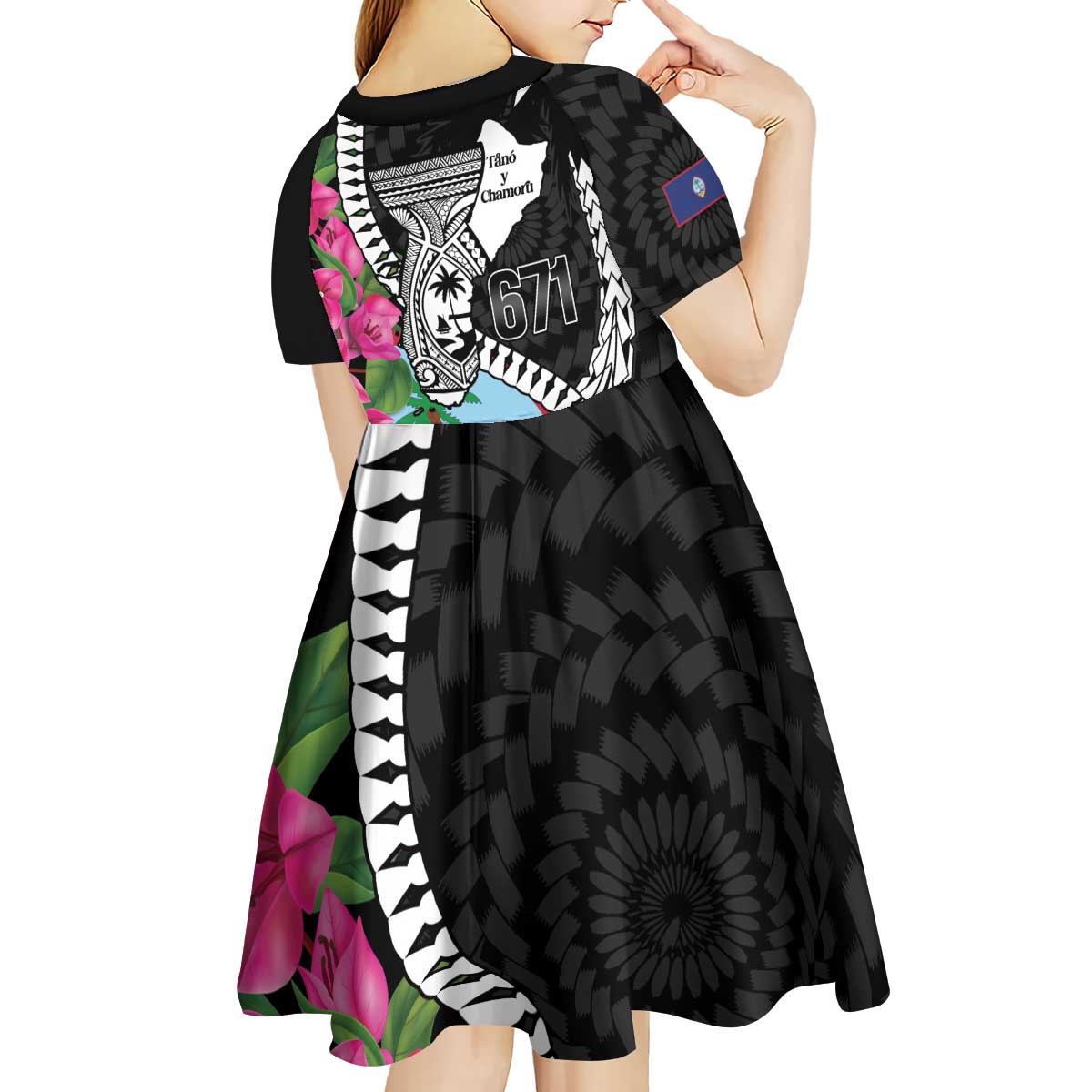 Biba Guam Liberation Day Kid Short Sleeve Dress Tano y Chamoru Latte Stone Black