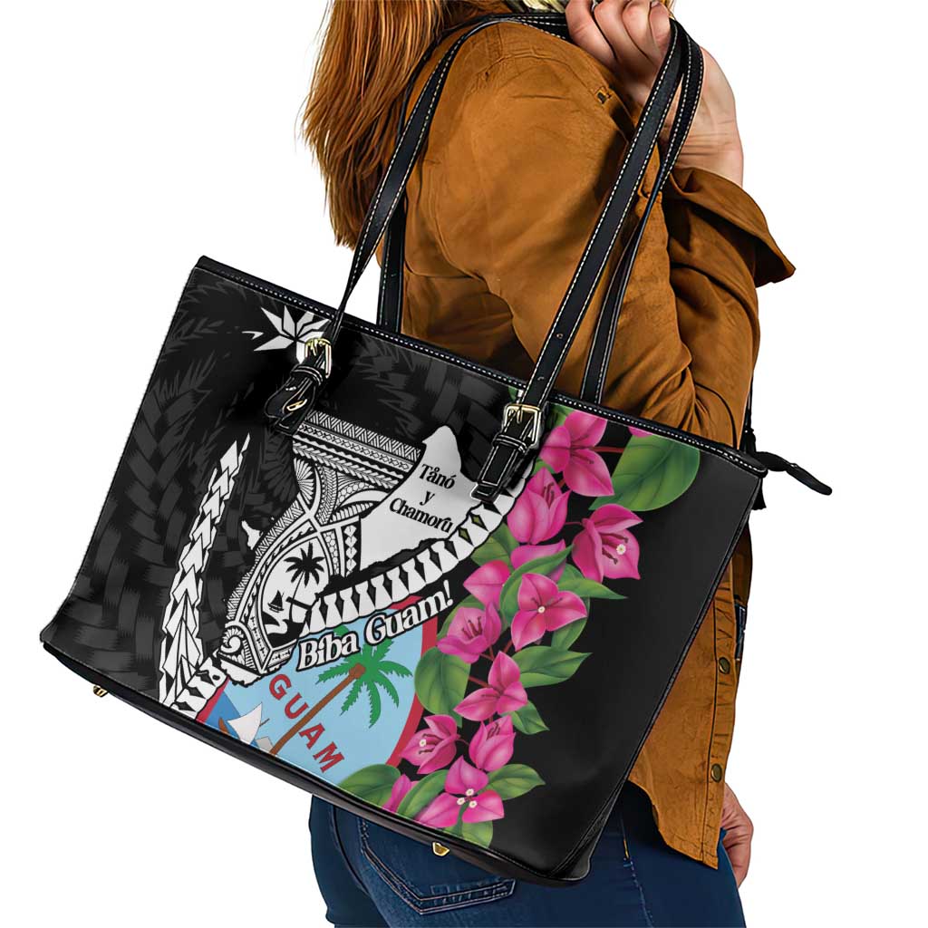 Biba Guam Liberation Day Leather Tote Bag Tano y Chamoru Latte Stone Black