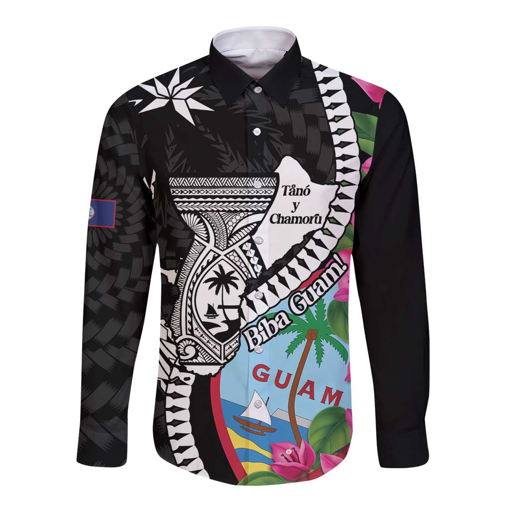 Biba Guam Liberation Day Long Sleeve Button Shirt Tano y Chamoru Latte Stone Black