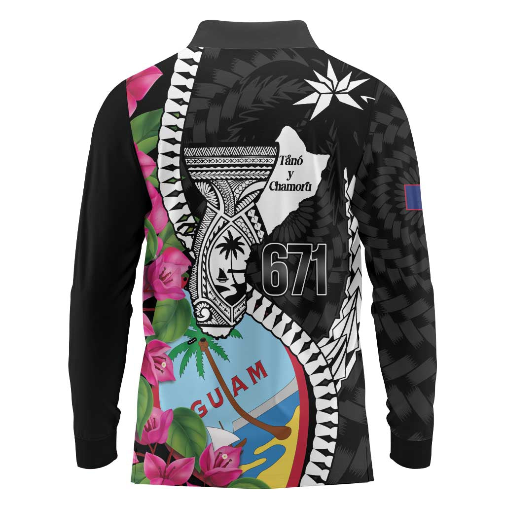 Biba Guam Liberation Day Long Sleeve Polo Shirt Tano y Chamoru Latte Stone Black