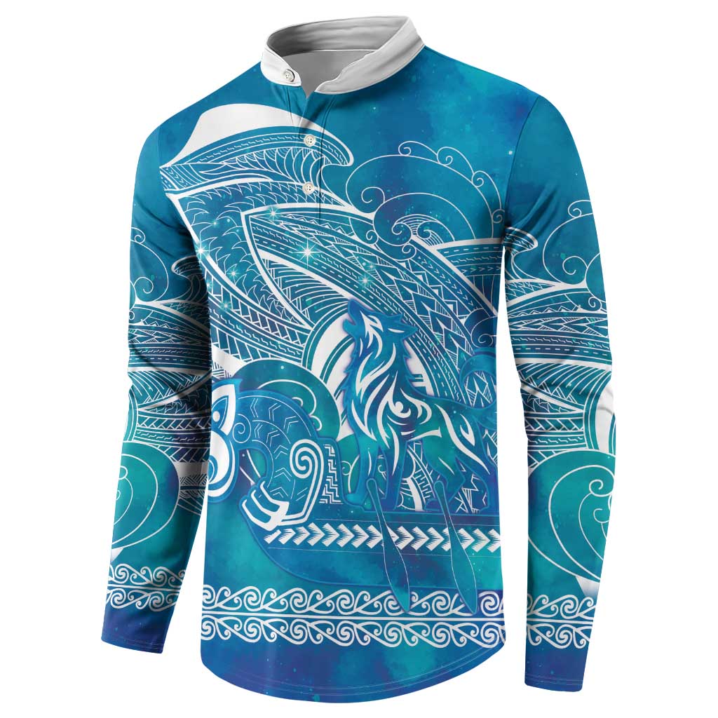 Kuri Dog Waka New Zealand Matariki Button Sweatshirt Ocean Sharks Maori Tattoo