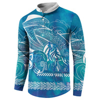 Kuri Dog Waka New Zealand Matariki Button Sweatshirt Ocean Sharks Maori Tattoo