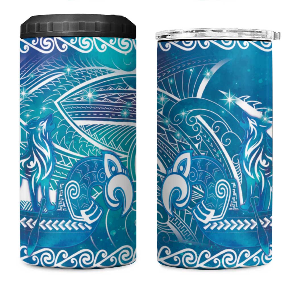 Kuri Dog Waka New Zealand Matariki 4 in 1 Can Cooler Tumbler Ocean Sharks Maori Tattoo