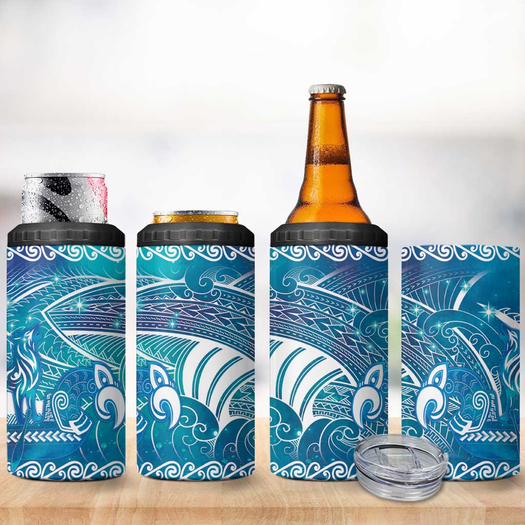 Kuri Dog Waka New Zealand Matariki 4 in 1 Can Cooler Tumbler Ocean Sharks Maori Tattoo