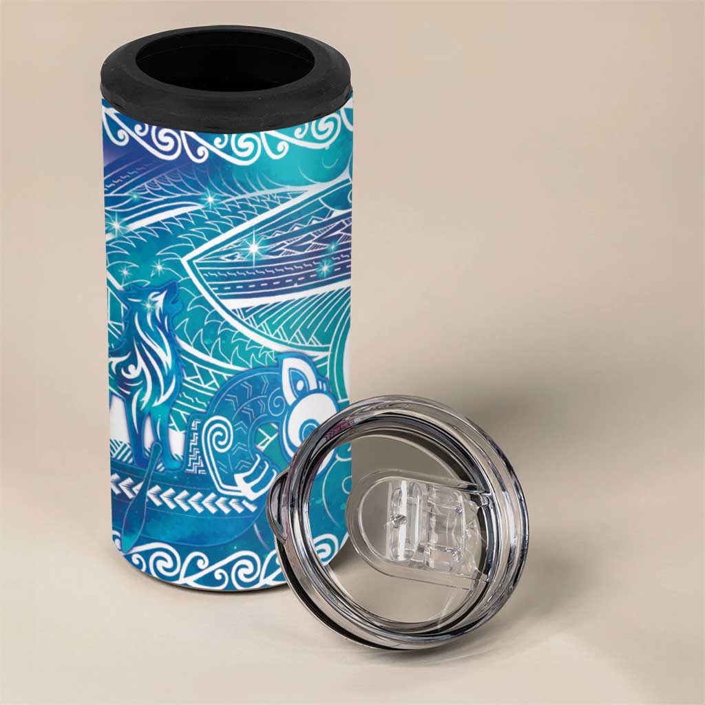 Kuri Dog Waka New Zealand Matariki 4 in 1 Can Cooler Tumbler Ocean Sharks Maori Tattoo