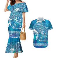 Kuri Dog Waka New Zealand Matariki Couples Matching Mermaid Dress and Hawaiian Shirt Ocean Sharks Maori Tattoo
