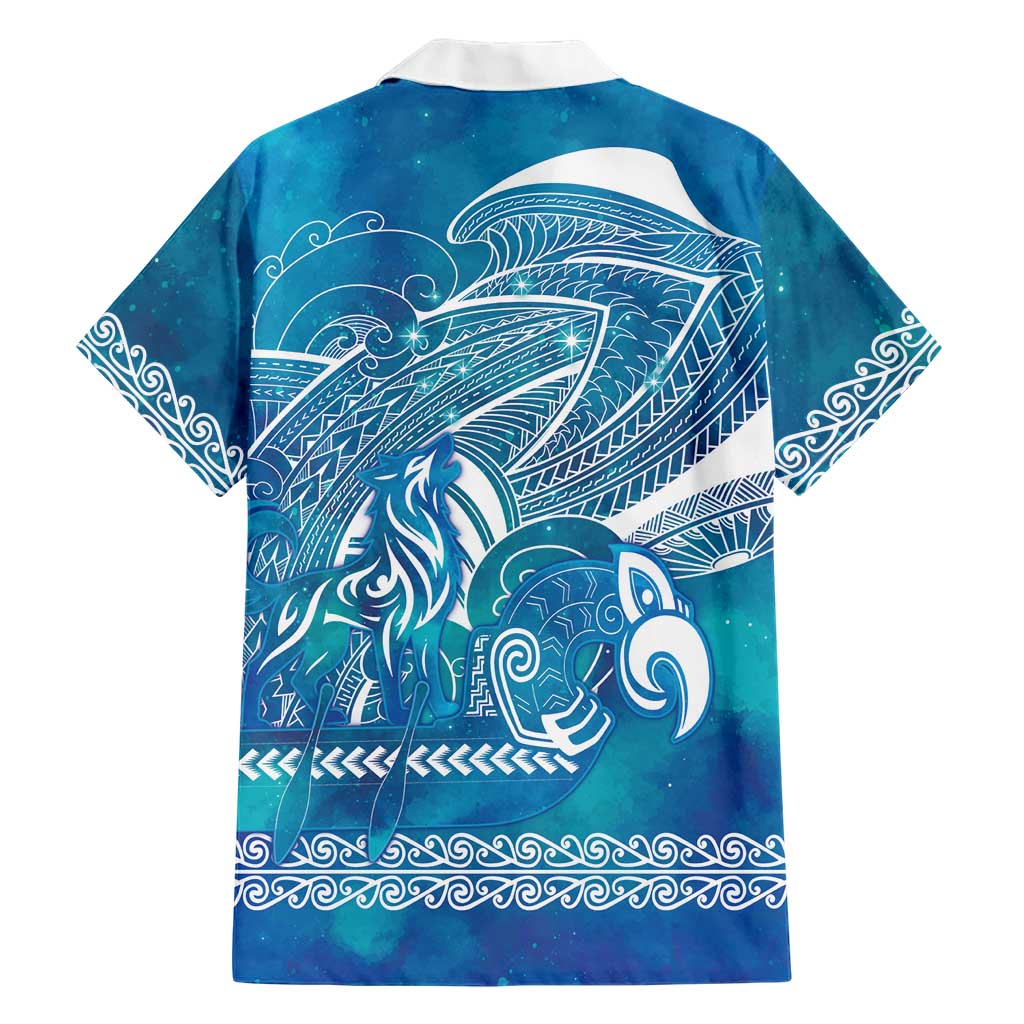 Kuri Dog Waka New Zealand Matariki Family Matching Off The Shoulder Long Sleeve Dress and Hawaiian Shirt Ocean Sharks Maori Tattoo