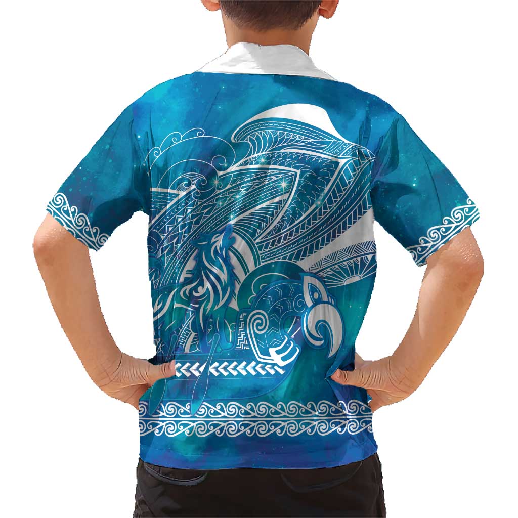 Kuri Dog Waka New Zealand Matariki Family Matching Off Shoulder Maxi Dress and Hawaiian Shirt Ocean Sharks Maori Tattoo