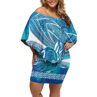 Kuri Dog Waka New Zealand Matariki Family Matching Off Shoulder Short Dress and Hawaiian Shirt Ocean Sharks Maori Tattoo