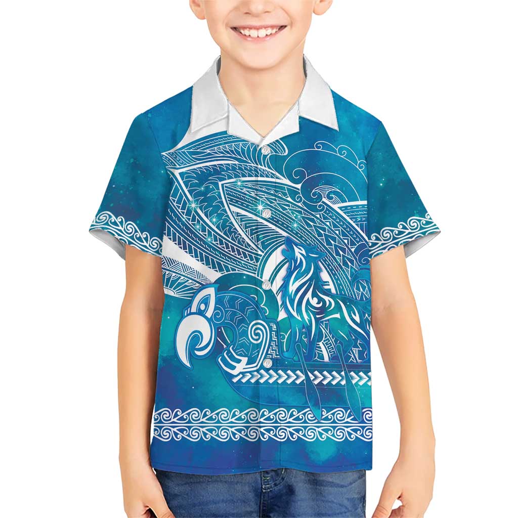 Kuri Dog Waka New Zealand Matariki Kid Hawaiian Shirt Ocean Sharks Maori Tattoo